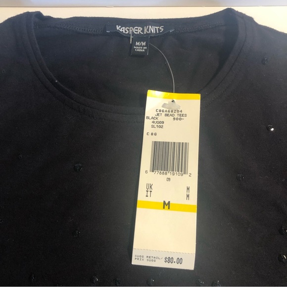 Kasper black Knit Embellished L/S Tee Size M - Picture 7 of 7
